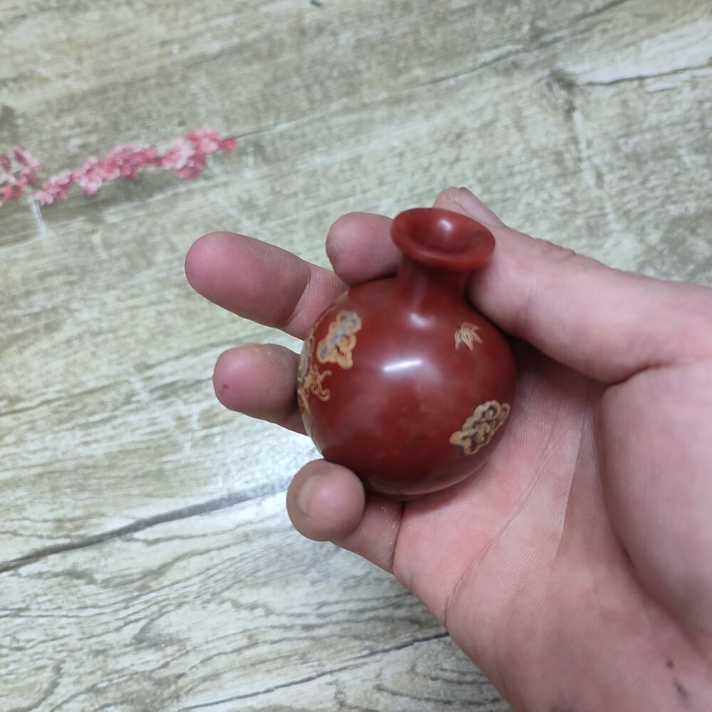 Old Beijing Collector Awesome Shoushan Stone Snuff Bottle Carved Gilding Flower