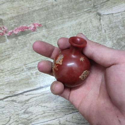 Old Beijing Collector Awesome Shoushan Stone Snuff Bottle Carved Gilding Flower
