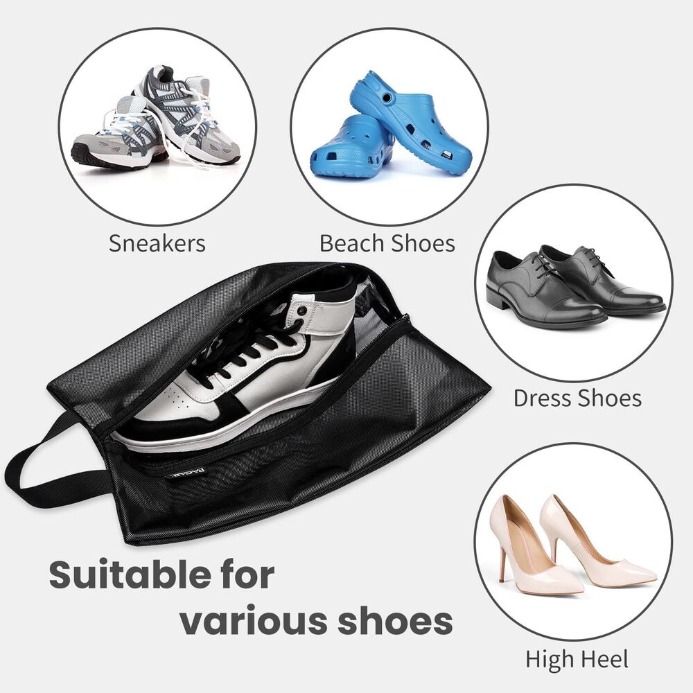 Bagail Shoe Bags for Travel,Set of 2 Large 17"x10"x5", Classic Black 2pcs