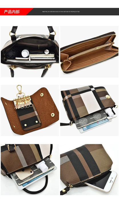 Six Piece Women's Bag Checkered Single Shoulder Crossbody Simple Handbag