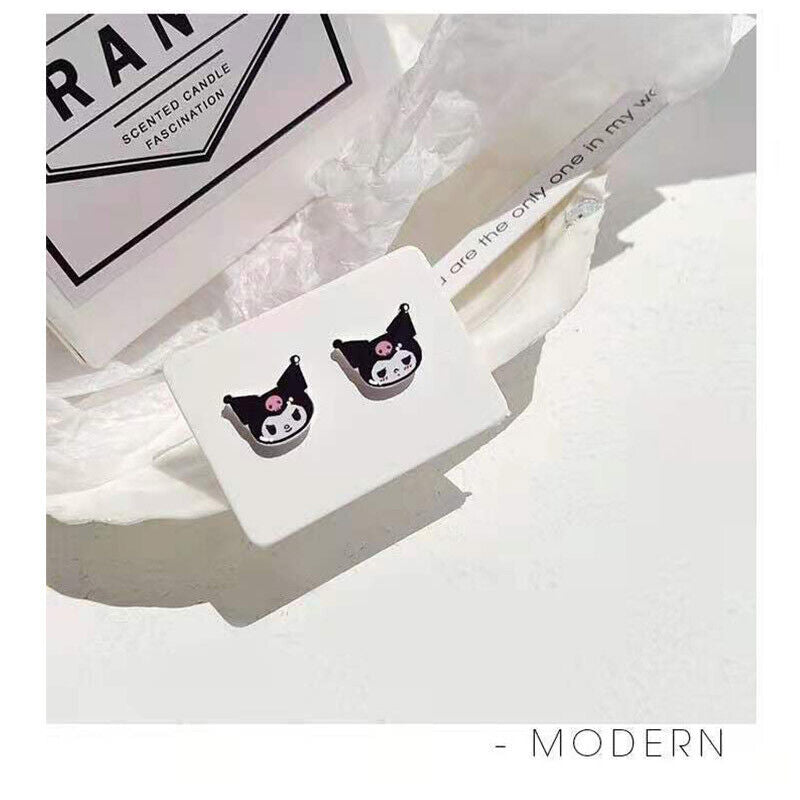 Kawaii Kuromi Sanrioed Ear Stud S925 Silver Jewelry Fashion Earrings Girls Gift
