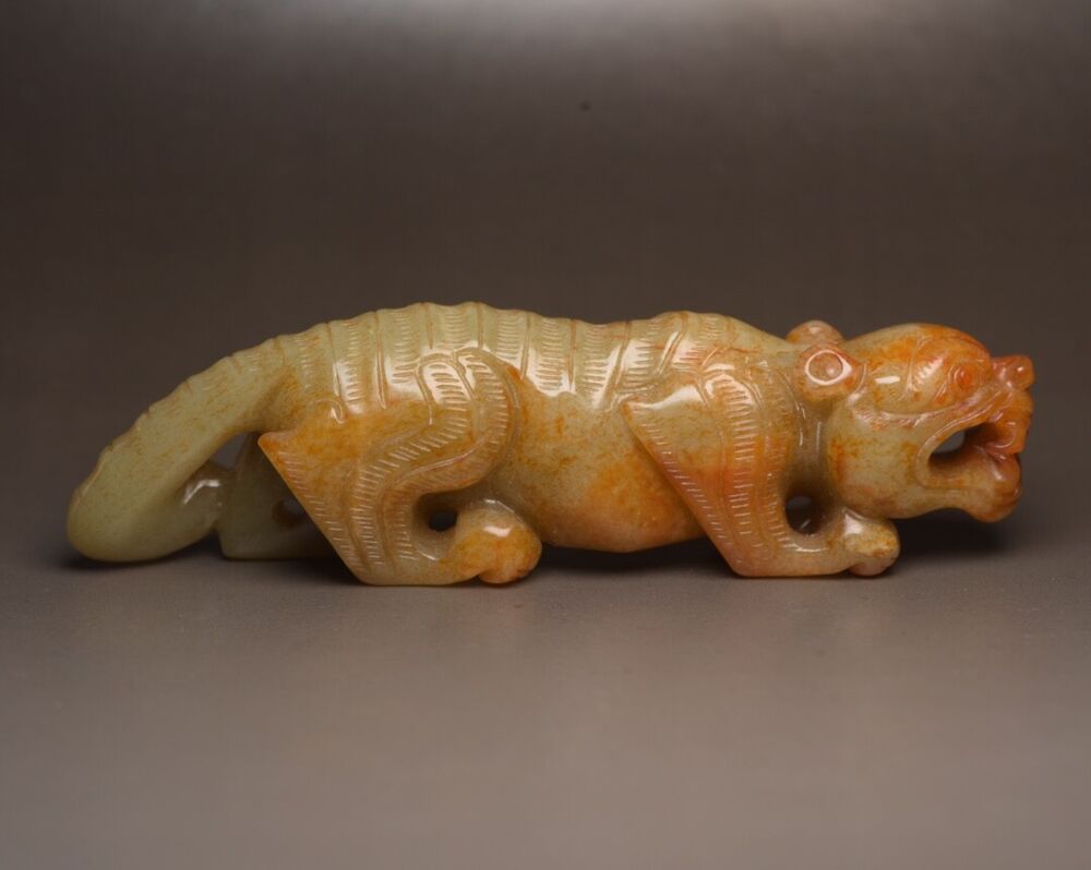 Collection Chinese Natural Hetian Jade Carved Tiger Statue Nice Figurines Rare