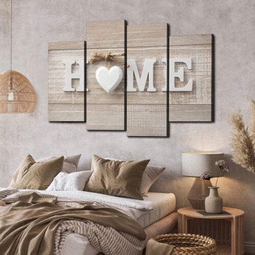 HOME wooden heart 4 Pieces Canvas Print Wall Art Home Decor Cuadros