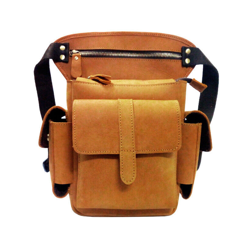 Crazy Horse Leather Leg Drop Bag Men's Motorcycle Thigh Hip Waist Fanny Pack