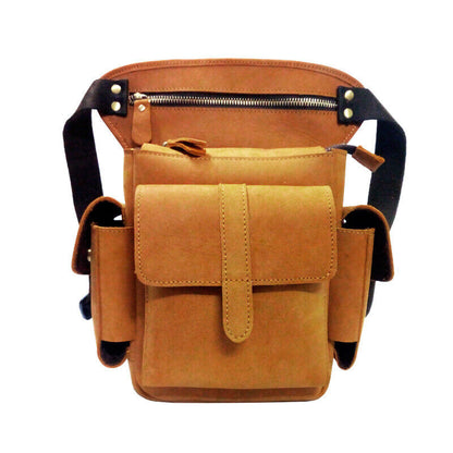 Crazy Horse Leather Leg Drop Bag Men's Motorcycle Thigh Hip Waist Fanny Pack