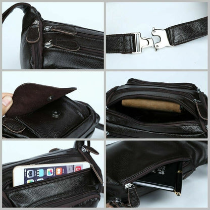Coffee Men Real Cow Leather Small Belt Bum Bag Waist Fanny Pack Sport Backpack