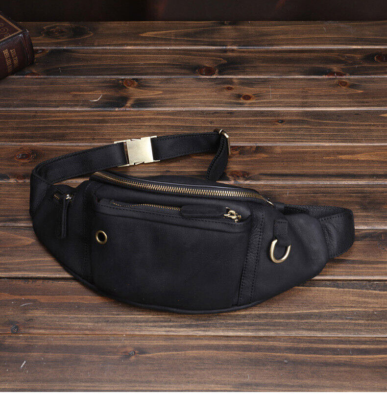 Top Cowhide Leather Waist Bag, Men's Sling Crossbody Bag Sports Travel Bags