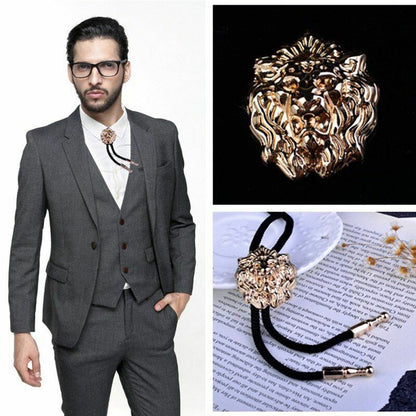 Men Lion's Head Bolo Tie Male Casual Cowboy Wear Suit Cravat Wool String Necktie