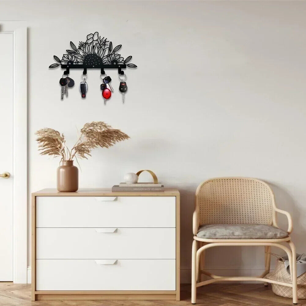 1PC Sunflowers Wall Hanging Storage Rack With 4 Hooks Metal Coat Rack