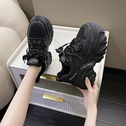 Women's Pink Sneakers Sports Shoes Woman Lace Up Thick Sole Shoes 2023