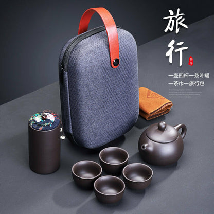 Portable Travel Tea Set Purple Clay Kung Fu Teaset Chinese Ceramic TeaPot 4 Cups