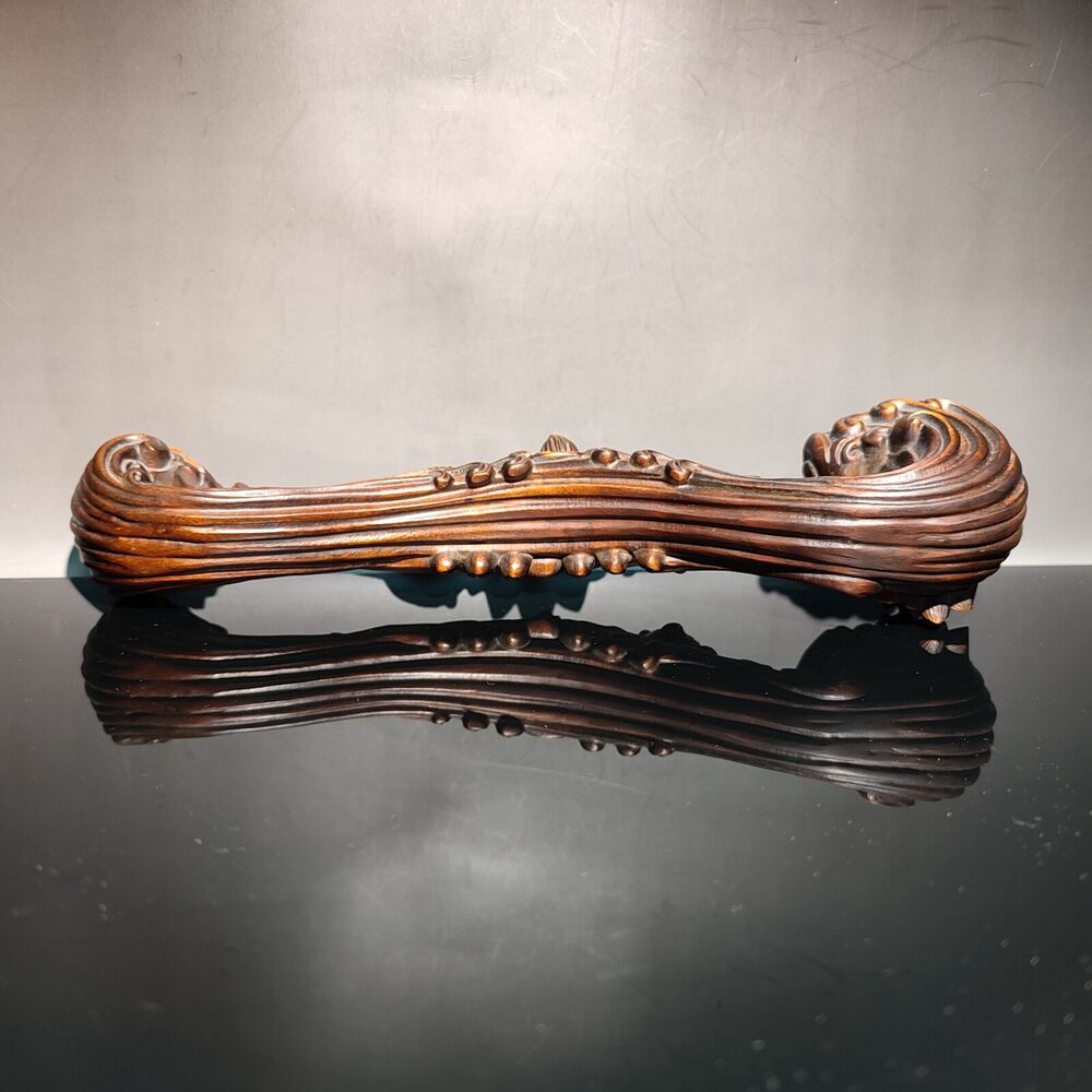 10" Beautiful Sculpture Lovely Goldfish Wooden Statues For Home Decor Ruyi Lotus
