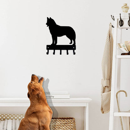 Husky Dog - Key Hooks & Keychain Holder - 6 inch Wide/9 inch Wide Metal Wall Art