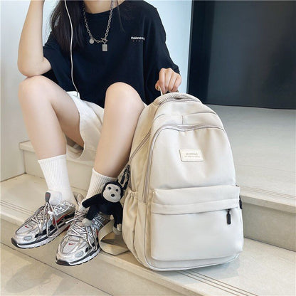 Fashion Nylon Backpack Book Bag Solid Color Big Schoolbag Laptop Backpack Green