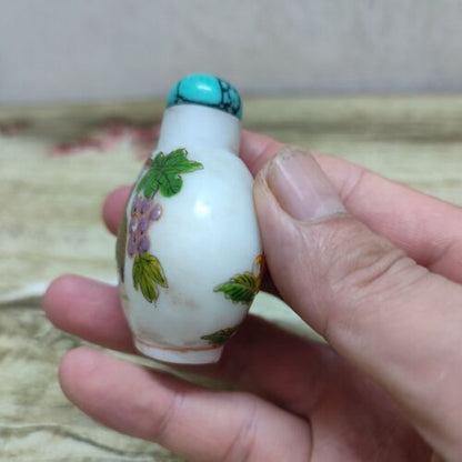 Old Beijing colored glaze Painted Glass Snuff Bottle box bird Ku Yueh Hsuan rare
