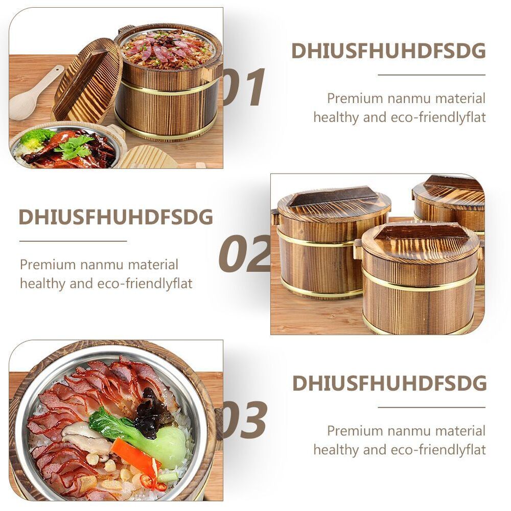 Rice Bowl Soup Sushi Tub Bucket Wood Steamer Japanese Oke Food Container 20x20cm