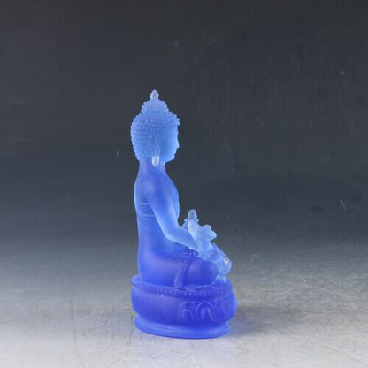 Chinese Exquisite Glazed Handwork Carved Medicine Buddha sakyamuni Statue