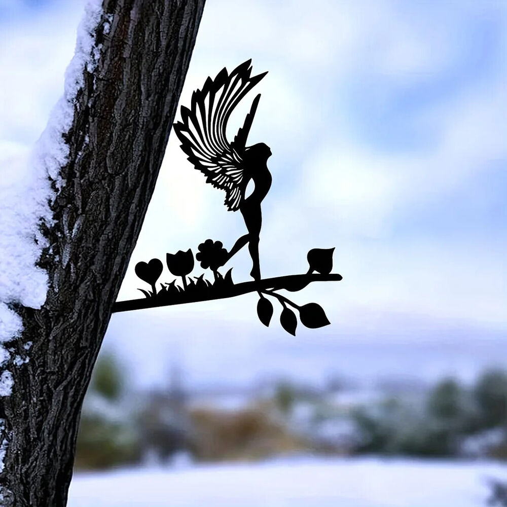 Elf On Branch Steel Silhouette Garden Yard Patio Outdoor Statue Stake