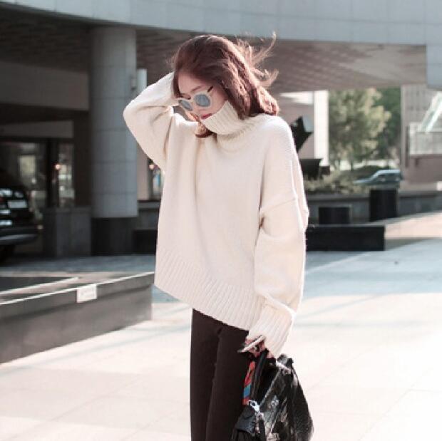 Womens Cashmere Thick Long Sleeve Turtleneck Pullovers Baggy Sweater Top Leisure
