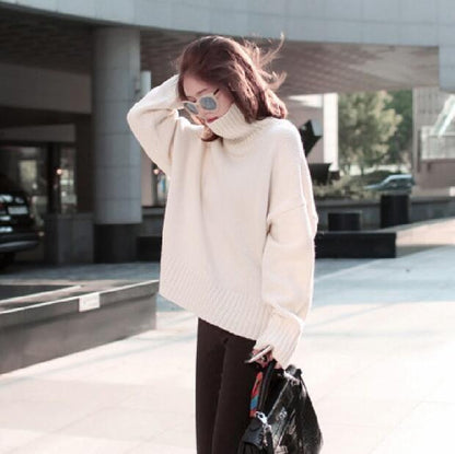 Womens Cashmere Thick Long Sleeve Turtleneck Pullovers Baggy Sweater Top Leisure