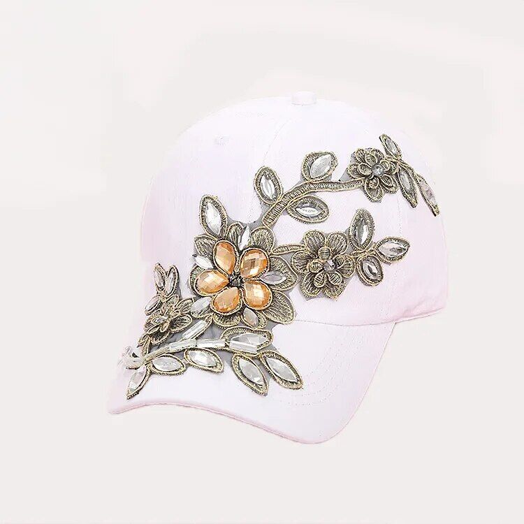 Crystal Women Baseball Cap Adjustable Snapback Casual Travel Flower Sport Hats