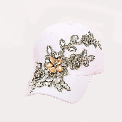 Crystal Women Baseball Cap Adjustable Snapback Casual Travel Flower Sport Hats