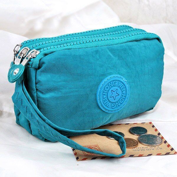 3 Zippers Purse Wallets Coin Cards Keys Money Bag Canvas Woman Handbags 15*9.5CM