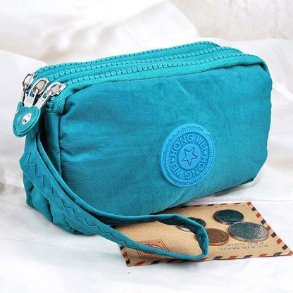 3 Zippers Purse Wallets Coin Cards Keys Money Bag Canvas Woman Handbags 15*9.5CM