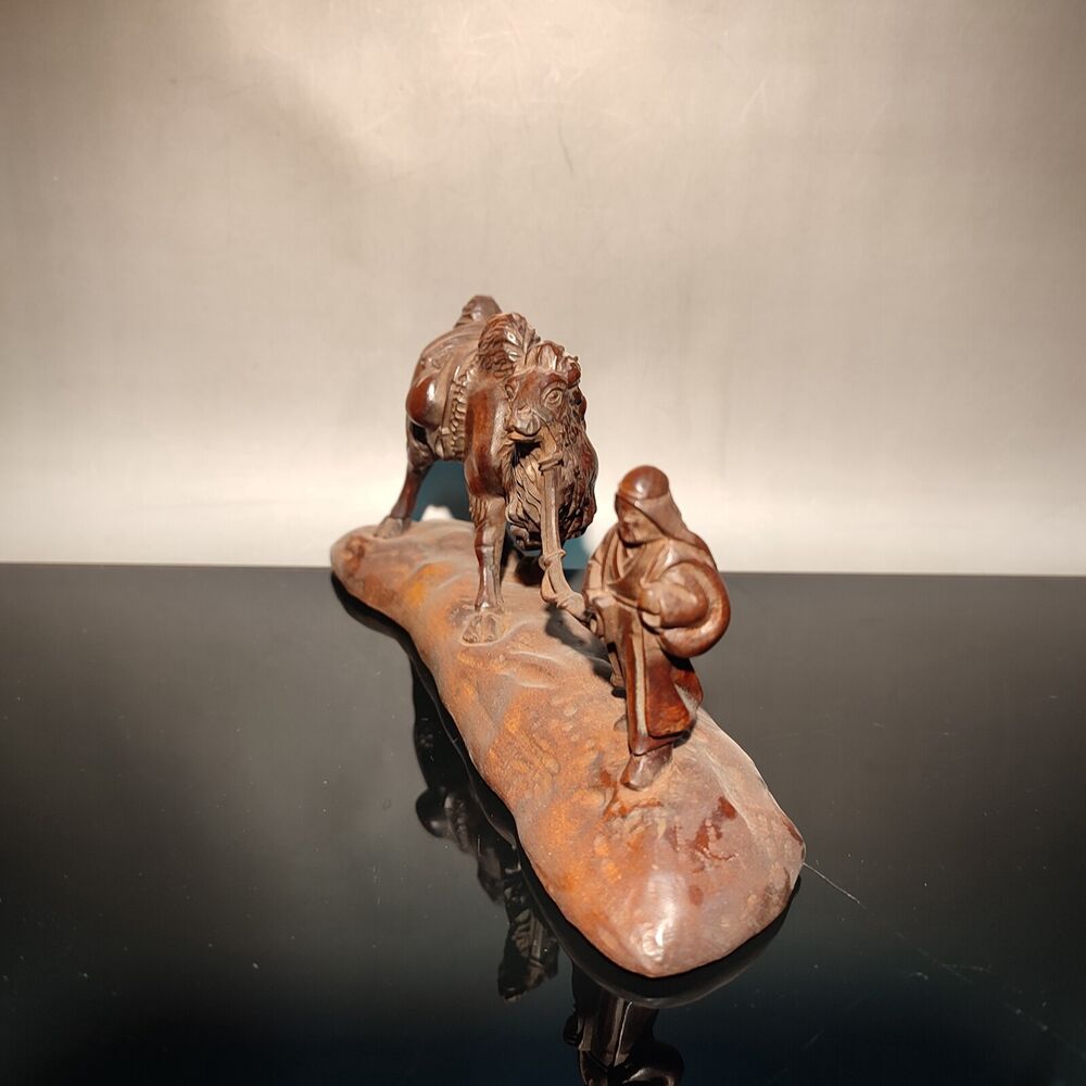 vintage chinese carved wood camel statue wooden businessman the Silk Road Route