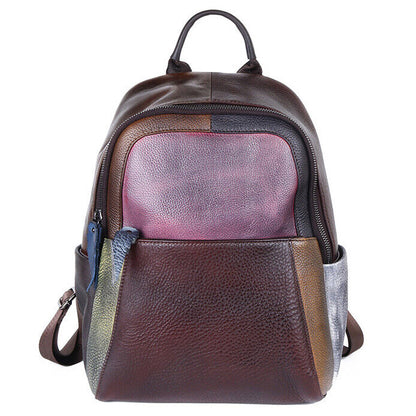 Top Cow Leather Backpack, Desinger Multi-color Travel Bag, Soft Leather Rucksack