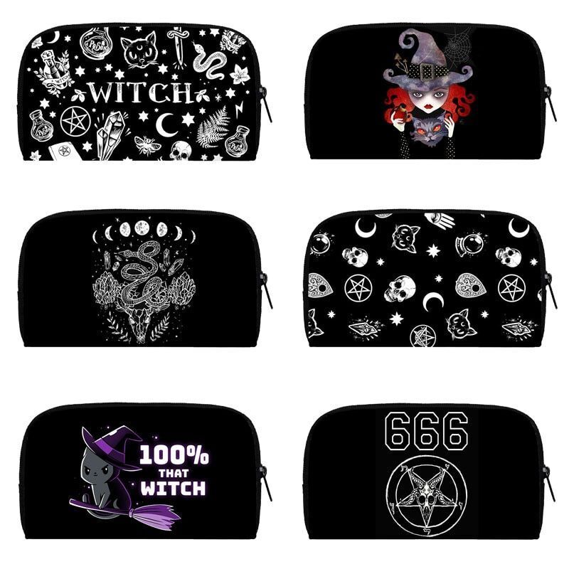 Cute Black Witch Wallet Money Bags Skull Gothic Purses Credit Card Phone Holder