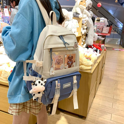 Students School Bags Canvas Backpack Patchwork Women