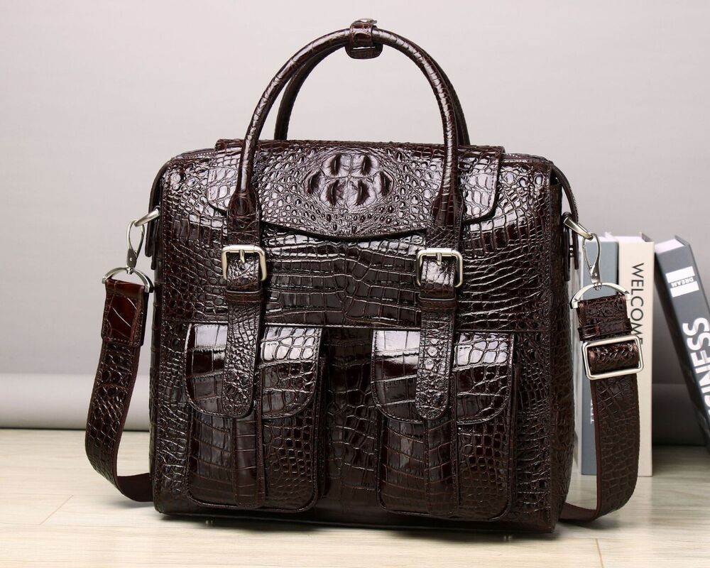 Top Cowhide Crocodile Alligator Embossed Handbag Men's Luxury Business Briefcase