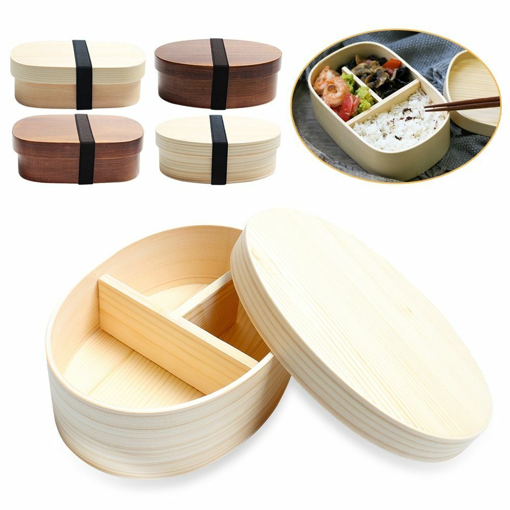 Wooden Lunch Box Picnic Japanese Bento School Kids Dinnerware Set Bag Spoon Fork