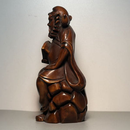 Vintage Chinese Boxwood Carving Figure Statue Ornaments Wooden Figurine Artwork