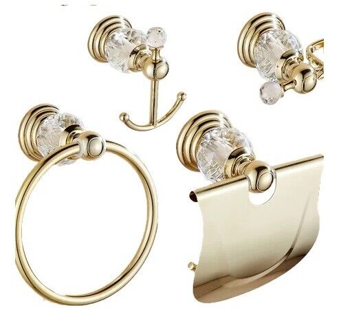 Luxury Crystal Bathroom Accessories Gold Polished Brass Wall Bath Hardware Sets