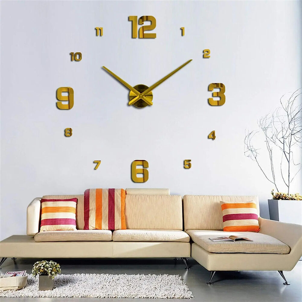 DIY Wall Clocks Modern Large Acrylic Mirror Stickers Quartz Needle Hanging Watch