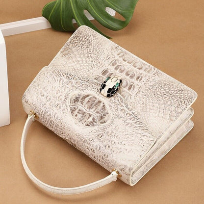 Women's Crocodile Skin Chain Bag Genuine Alligator Leather Shoulder Bag White