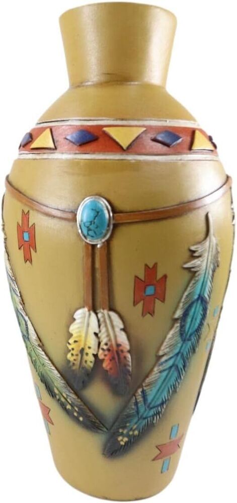 Unique Hand Painted Native American Floral Vase Home Office Gift Decorative Art