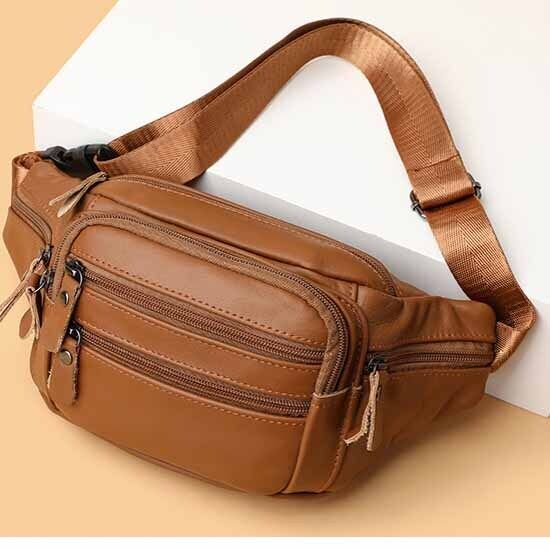 Genuine Leather Waist Pack , Business Cash Purse Crossbody Sling Bag Sport Bag