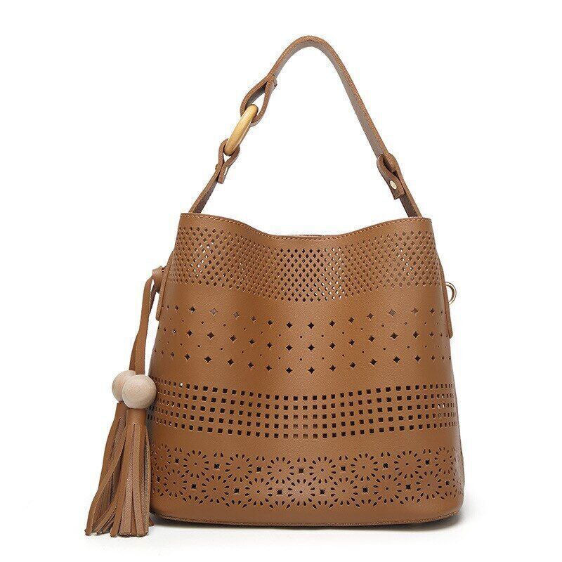 Women Bag Tassel Chain Shoulder Bag for Girl Gift Pu Pink Black Gray Brown