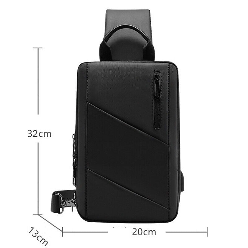 Men's Sling Backpack Oxford cloth Waterproof Crossbody Bag USB Port Sport Bags