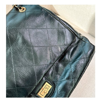 33/39cm Large Quilted Real Leather Flap Purse Shoulder Bag Chain Handbag Fashion