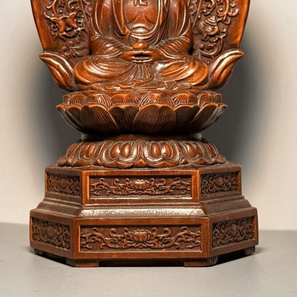 Vintage Chinese Antique Wooden Carving Medicine Buddha Statue Wood Sculpture Art