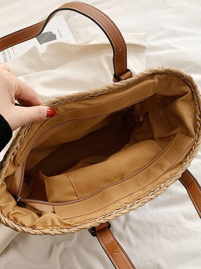 Summer Straw Beach Tote Bags for Women Handbag Basket Shoulder Bag