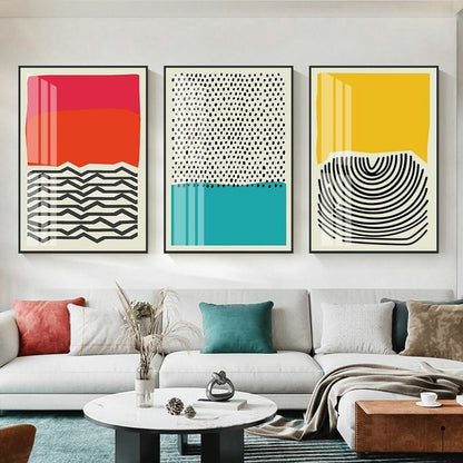 Wall Art Modern Colorful Red Blue Yellow Abstract Line Geometric Canvas Painting