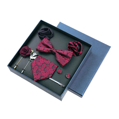 Men Ties 9Pcs Necktie Set Formal Luxury Wedding Cravat Pocket Square Silk Bowtie