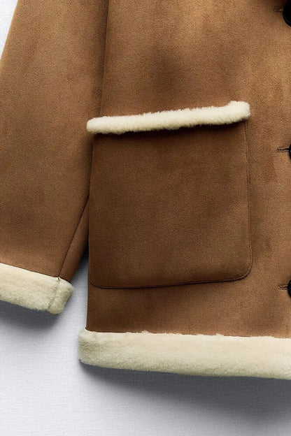 Jacket Fashionable Warm Sheepskin Coat Lapel Vintage Loose Overcoat Parka