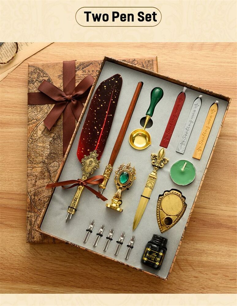 Wax Stamps Seal Feather Dip Quill Ink Gift Calligraphy Sealing Kits 2 3 Pen Sets