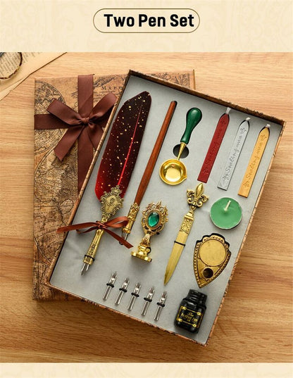 Wax Stamps Seal Feather Dip Quill Ink Gift Calligraphy Sealing Kits 2 3 Pen Sets